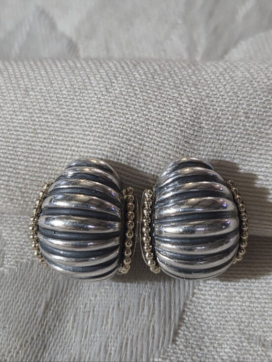 LAGOS Jewelry - LAGOS Vintage Caviar Fluted Shrimp Earrings with Omega Backs, SS & 18k